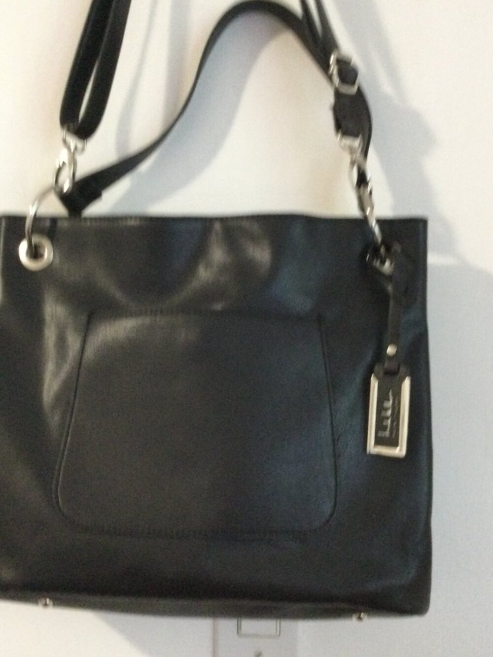 Nicole Miller New York Black Faux Soft Leather Shoulder Bag with Silver hardware - Picture 3 of 9